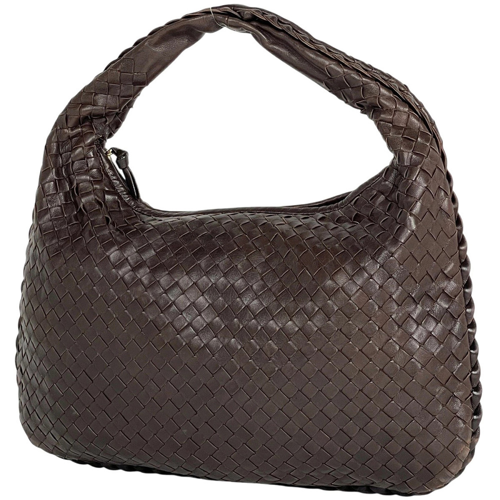 Bottega Veneta Intrecciato Shoulder Bag Hobo Handbag Leather Brown